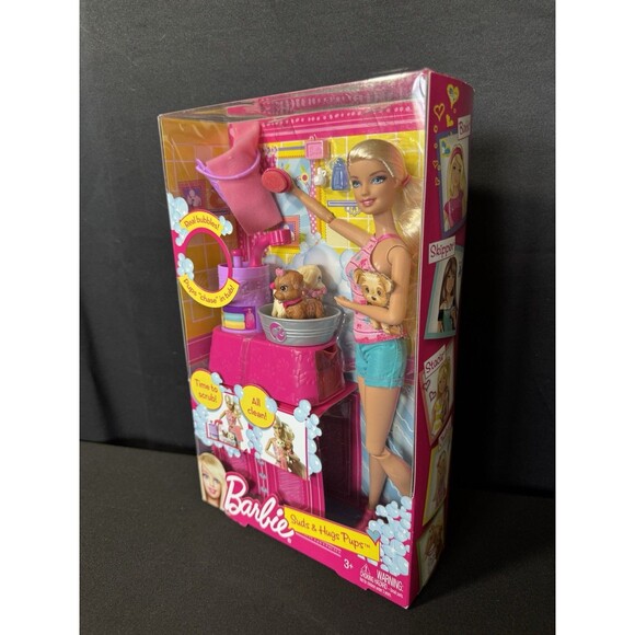 Barbie Doll Suds & Hugs Pups Bubble Scrub Clean Bath Set Accessories Mattel 2011 - Picture 4 of 9